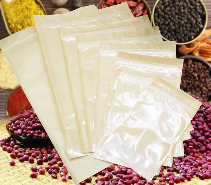 

200pcs Front Clear Stand up Paper Pouch Snack Biscuit Tea Packaging Storage Zip Lock Bag Kraft Paper Food Storage Bag