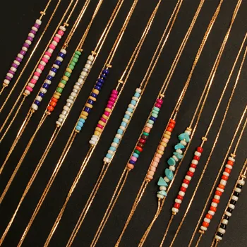 

Fashion Manual Threading Beads Beach Anklets Female Double Anklet Women Summer Beach Colorful Handmade Beach Anklet Bracelet