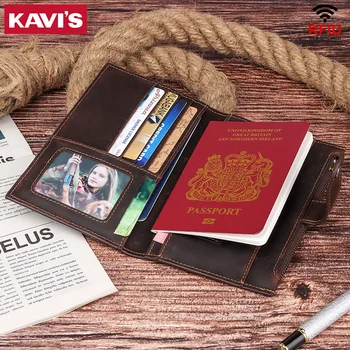 

KAVIS Men Passport Cover Holder Coin Purse Vintage Magic Walet PORTFOLIO MAN Portomonee Passport Cow Leather Passport Cover