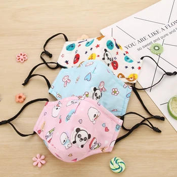 

4pcs Kid Face Mask Reusable Cartoon Masks With Valve Anti Bacterial PM2.5 Mouth Masks Respirator with Filte For Boys Girls