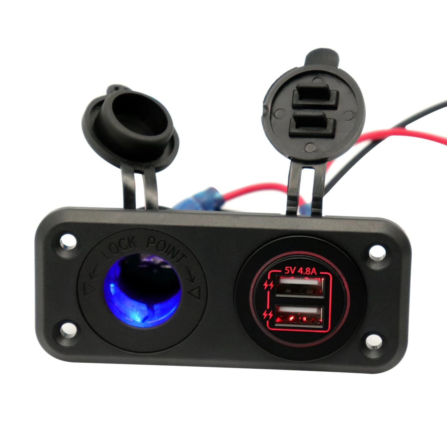 2 IN 1 Dual USB Charger Adapter Panel 4.8V Power Socket with DC Female for Car Boat Truck ATV 12/24V |