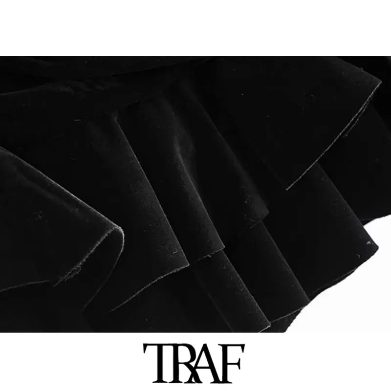 TRAF, Женская винтажная стильная Бархатная мини-юбка с оборками, модная, высокая талия, молния сзади, женские юбки, повседневные, Faldas Mujer