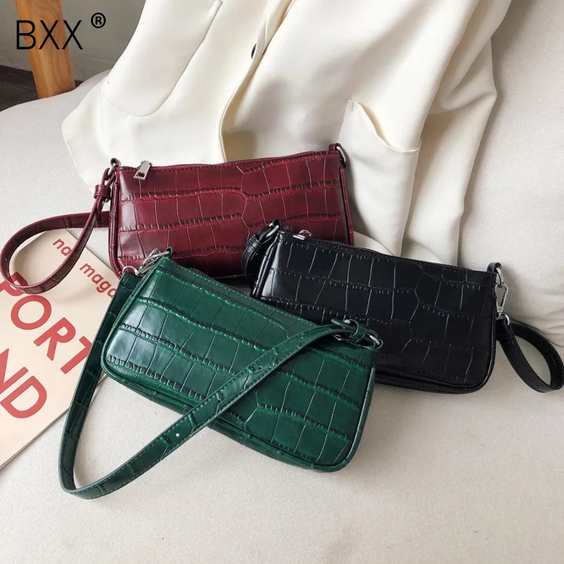 

[BXX] Solid Color PU Leather Crossbody Bags 2020 Crocodile Pattern Small Shoulder Messenger Bag Female Chain Handbags HI673