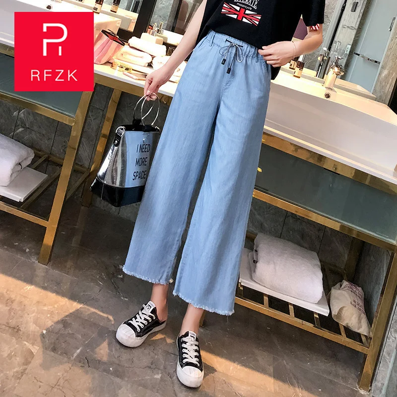 

RFZK Retro Women Vintage High Waist Straight Leg Jeans Blue Wide Leg Jeans 2020 Autumn Straight Denim Jeans Female Plus Size