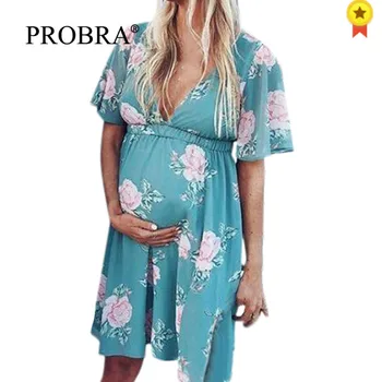 

V-Neck Summer Pregnancy Dress - Print Vintage Sexy Style Bohemian Floral Brand Maternity Nursing Dresses Sundress Pocket Female