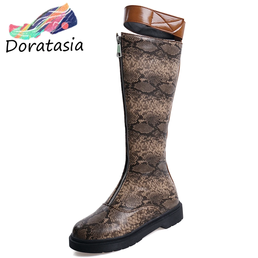 

DORATASIA New 34-43 Brand Zipper Boots Ladies mixed-color Date mid-calf Boots Women 2019 Casual Flat Shoes Woman Low Heels