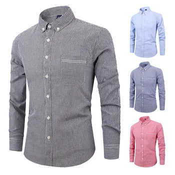 

Fashion Men's New Men's Shirt Cotton Anti-Wrinkle Stripe Korean Long Sleeve Shirt Men's Shirt S65