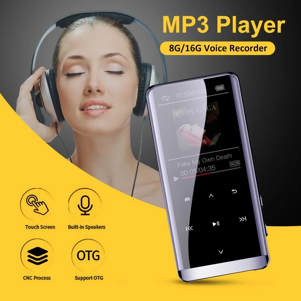OTG mp3-плеер диктофон Bluetooth 4,2 сенсорный экран мини HIFI 5D MP3 музыкальный плеер 8 Гб ультра тонкий 1,8 дюймов mp3-плеер