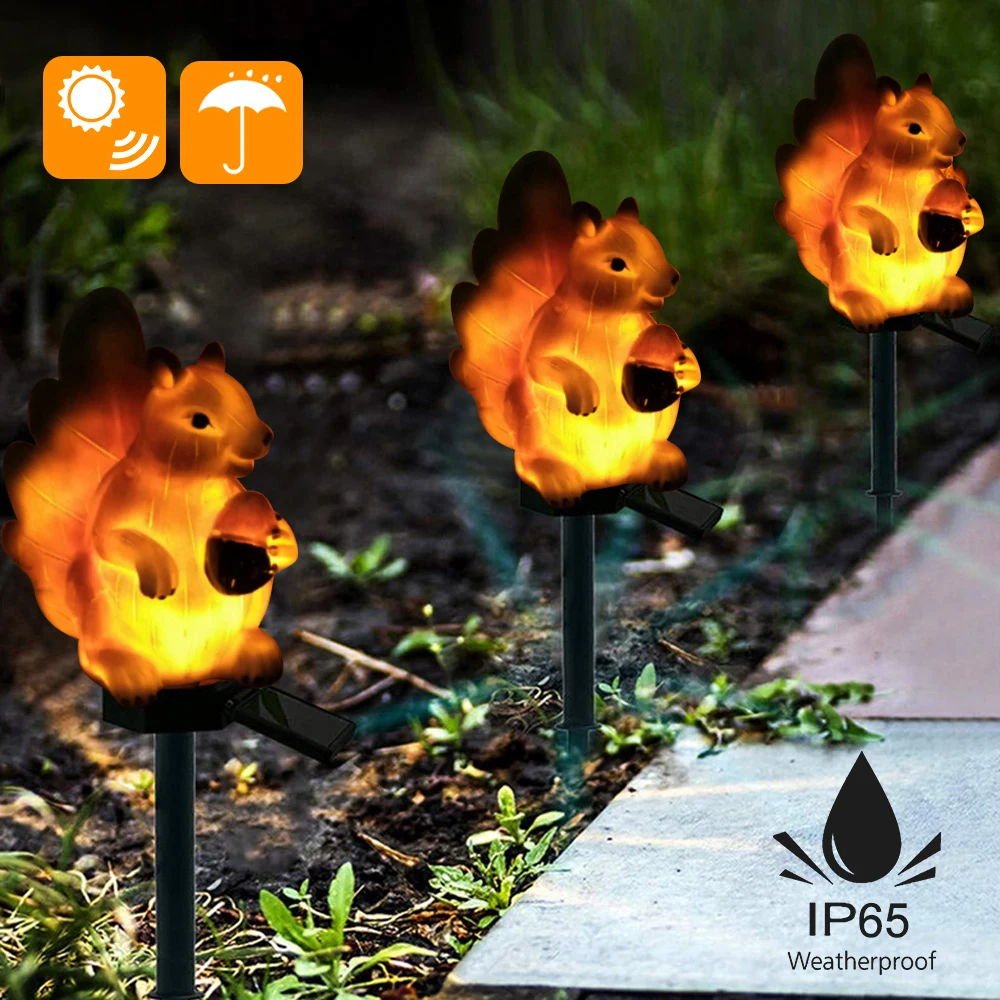 

JUNEJOUR 1/2/3 PCS Cute Squirrel Shape Solar Power Light LED Night Light Lawn Yard Garden Lamps