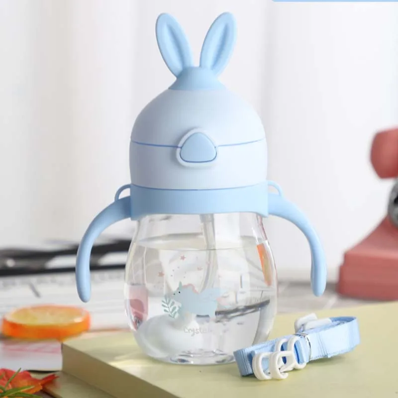 Blue DX Rabbit 320 мл портативная бутылка для воды с милыми заячьими ушками для воды, для студентов, детский переносной чайник, посуда для молока, силиконовая трубочка - Цвет: Blue DX Rabbit