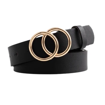 

Women Belt Double Round Buckle Retro Decorative Belts All-match Belt For Women
