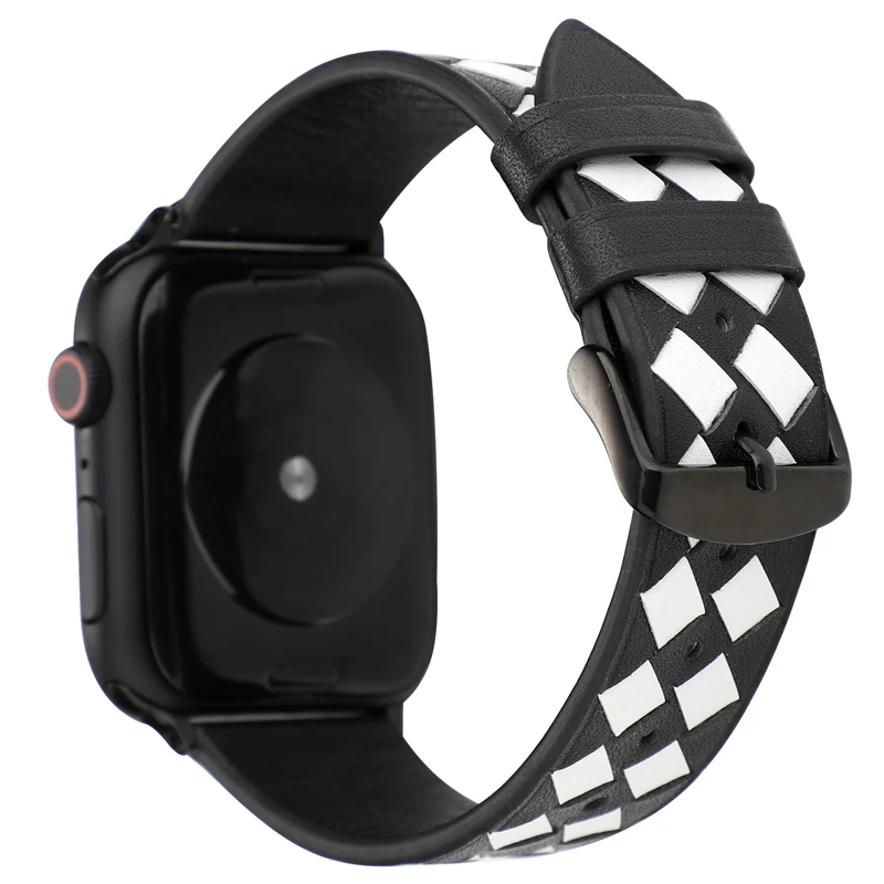 Ремешок для Apple watch 44 мм 40 мм 42 мм 38 мм corra iwatch 4 5 3 2 высококачественный кожаный браслет аксессуары для Apple watch 4 5 - Цвет ремешка: black white