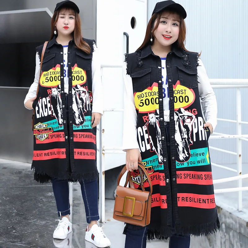 

2019 Autumn New Products Plus-sized WOMEN'S Dress Large GIRL'S Cowboy Long Waistcoat Flash Waistcoat 6739