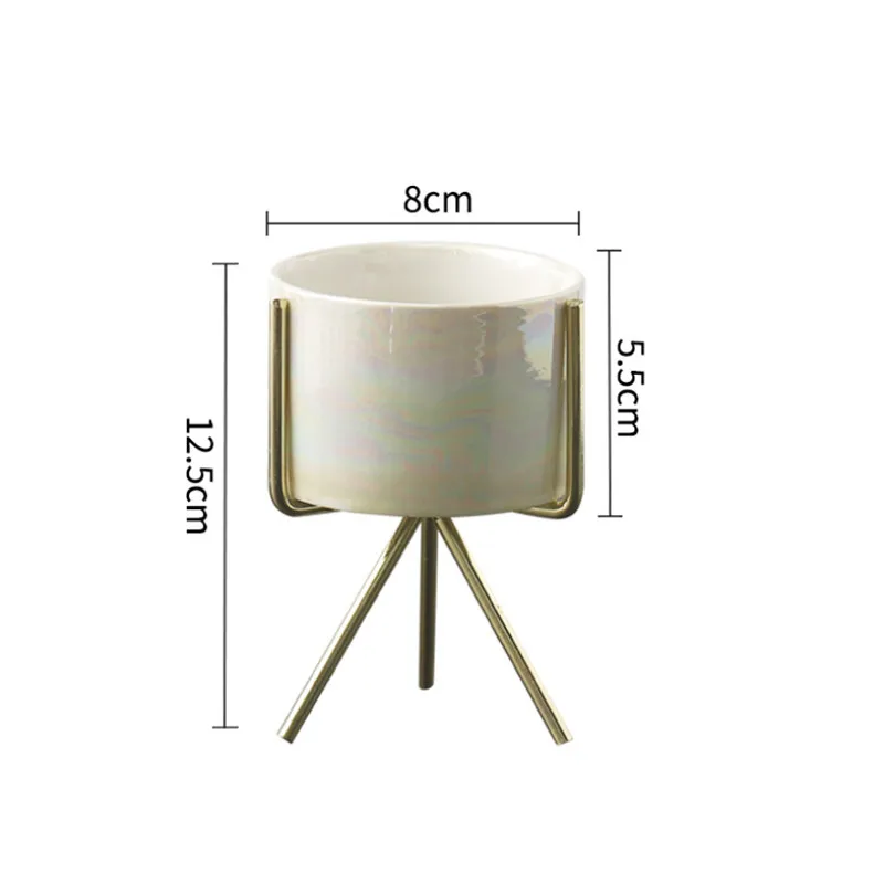 Nordic Ceramic Flower Pot Succulents Planter Iron Frame Plant Holder Green Plant Flower Pot Desk Office Decoration Ornament - Цвет: Pearl S