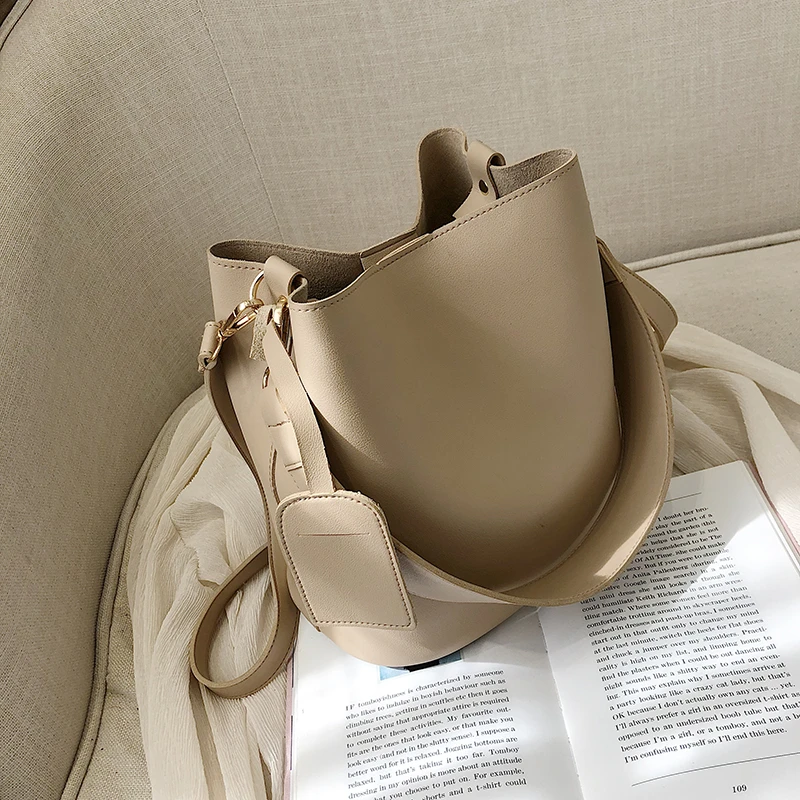 casual wide strap bucket bag designer women shoulder bags luxury pu