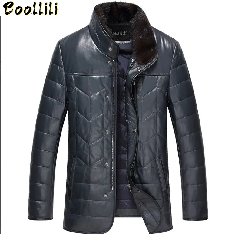 

Leather Boollili Genuine Jacket Men Sheepskin Coat Men's Down Jacket Winter Mink Fur Collar Slim Real Leather Jackets