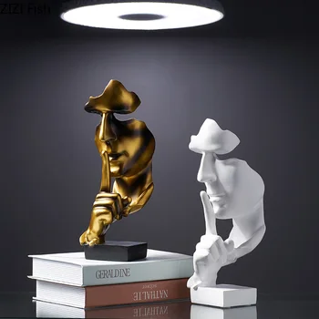 

Hollow Out Resin Ornament Silence Is Golden Desk Decor Human Face Statue Horse Head with Base Home Decoration Accessories Modern
