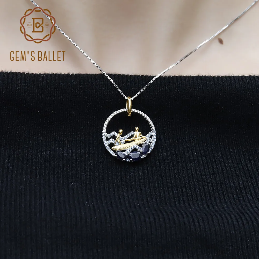 GEM'S балет ручной работы волна гребная подвеска 1.15Ct натуральный диффузионный сапфир ожерелье 925 пробы серебро для женщин ювелирные изделия