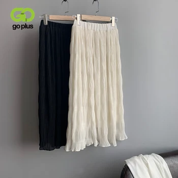 

GOPLUS Skirts Womens Empire Pleated Skirt Black White Chiffon Midi Skirts Jupe Plisowana Spodnica Vetement Ete Femme Rokjes