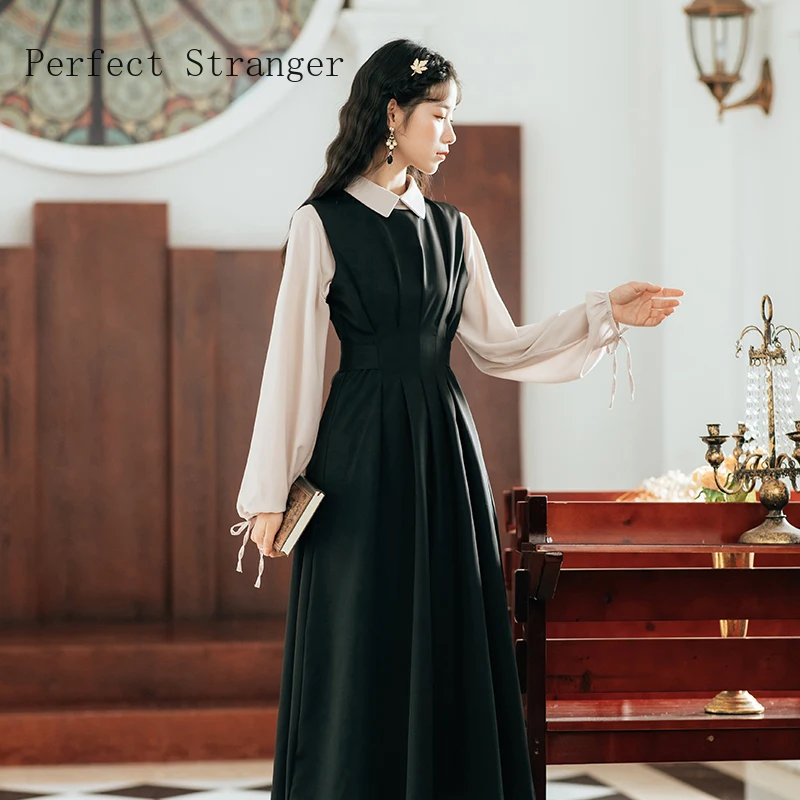 2020 Autumn Winter New Arrival Hot Sale Turn Down Collar Long Sleeve Women Long Dress