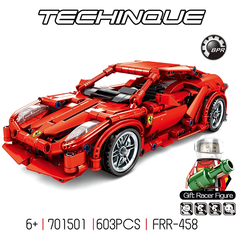 Preise 603Pcs Ferraried F1 Racing Auto Bausteine Fit Legoinglys Technik Racer Fahrzeuge Supercar Playmobil Ziegel Kinder Jungen Geschenke