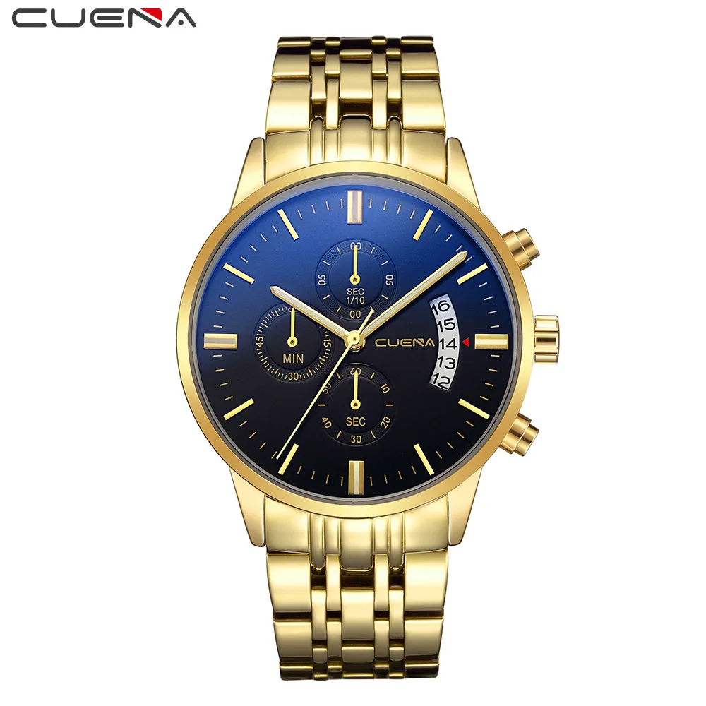 

Cuena 6801 Men Six-pin Three-Eyed Solid Steel Watch Multi-functional Six-pin Steel Watch