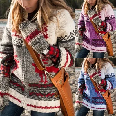 

2020 Women's Sweater Coat New Casual Printed Zipper Jacket Long Sleeve Large Size Cardigan Hot Selling