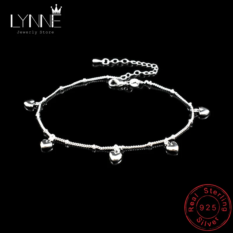 New Fashion 925 Sterling Silver Simple Exquisite Heart Pendant Anklets Women Jewelry Birthday Gift Summer Foot Chain Bracelets new arrival long chain 925 sterling silver double heart pendant necklaces women girls fashion jewelry accessroy necklace