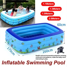 110cm-260cm Rectangular Inflatable Swimming Pool Paddling Pool Bathing Tub Outdoor Summer Swimming Pool for Kid Child Baby