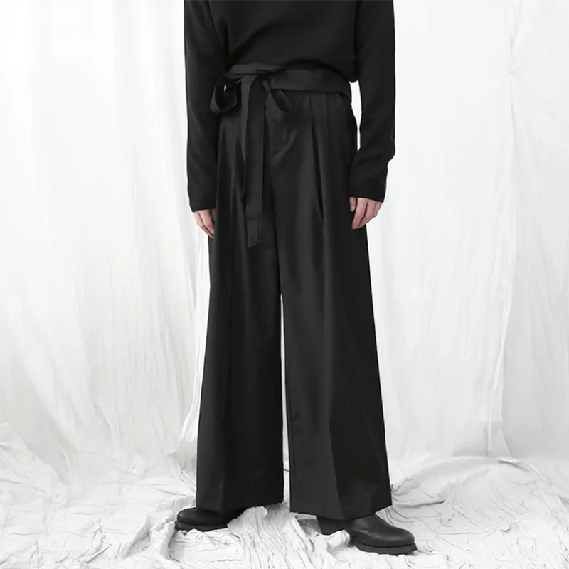 

Men's new fashion trend casual trousers, wide leg trousers, singer stage style, high waist, dark bell bottoms, sweeping floor