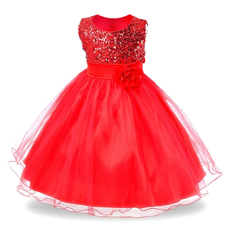 3-14yrs Hot Selling Baby Girls Flower sequins Dress High quality Party Princess Dress Children kids clothes 9colors baby dresses