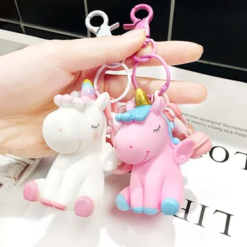 

Cartoon Unicorn Figurine Keychain For Girl Cute Pink Toy Bell Doll Bag Pendant Key Chain Car Keyring Couple Jewelry Gift