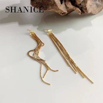 

SHANICE 925 Sterling Silver VExaggerated Long Gold Large Earrings Sexy Vintage Tassel Earrings Jewelry For Women Best Gift