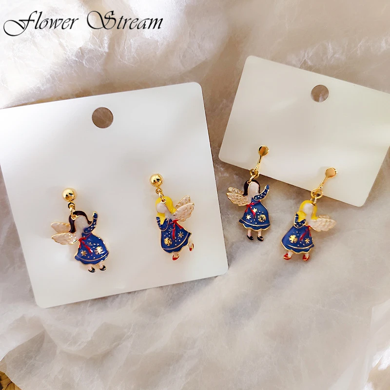 

S925 Silver Needle Angel Asymmetric Earrings Advanced Sense Delicate Earrings Ear Clip Female