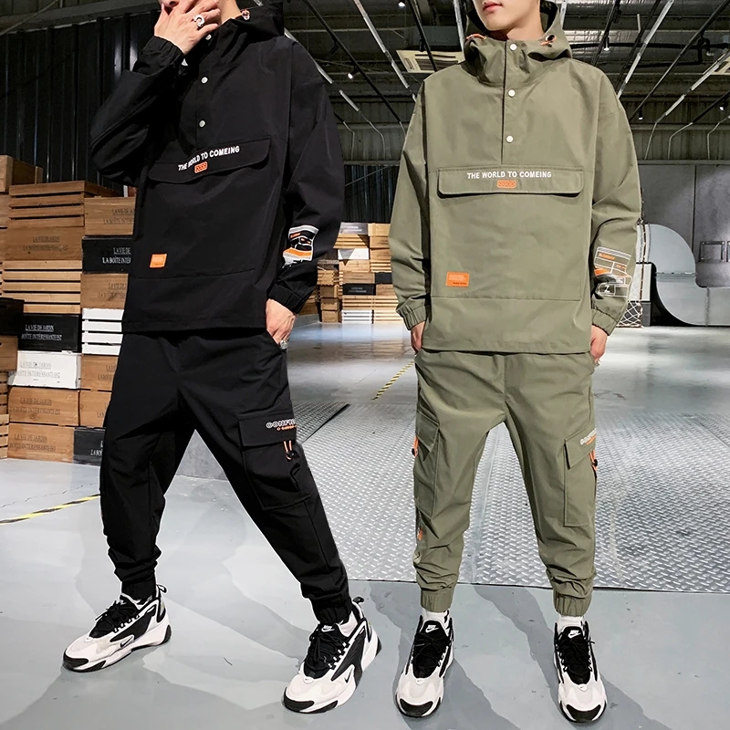 Men's Hooded Jacket+Pants 2PC Sets mal Workwear tide card loose Pullover front pocket coat& Long Pants mal Clothing 4XL Men's Hooded Jacket+Pants 2PC Sets mal Workwear tide card loose Pullover front pocket coat& Long Pants mal Clothing 4XL