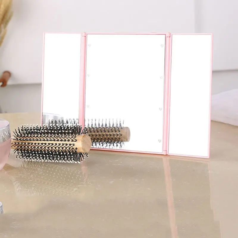 Tri-Fold Makeup Mirror with 8 LED Light Foldable Cosmetic Mirrors for Tabletop Bathroom Travel