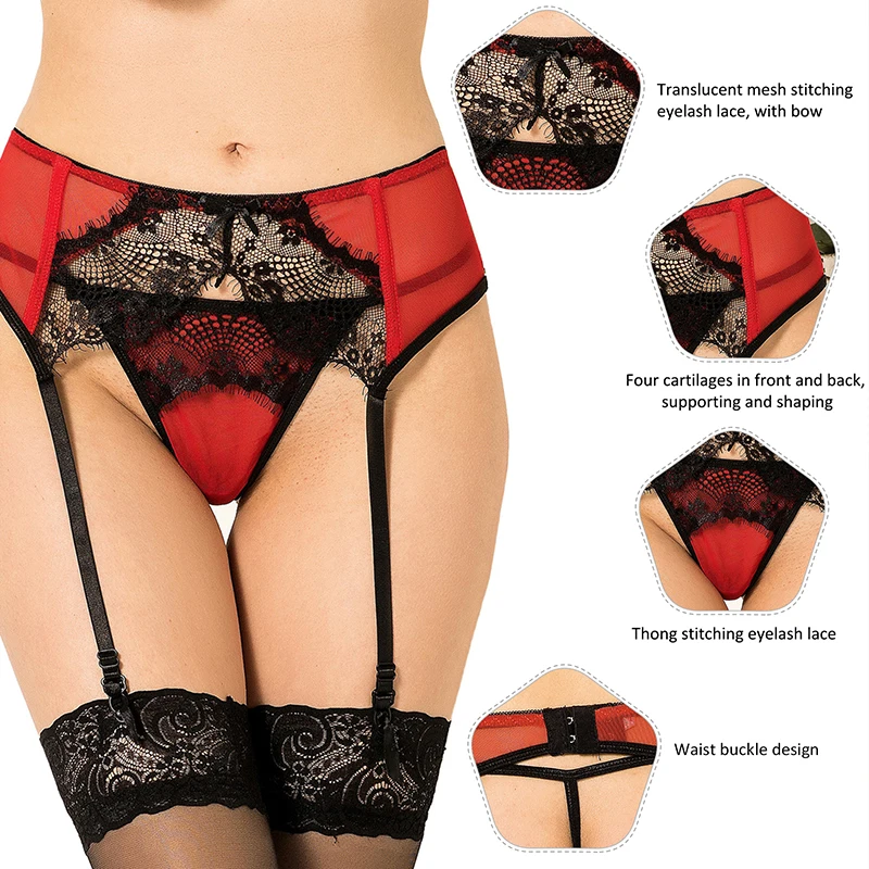 Reggicalze Donna Sexy 4 Cinghie Regolabili Con G-string In Pizzo - Taglie Grandi XS-4XL - Foto 12