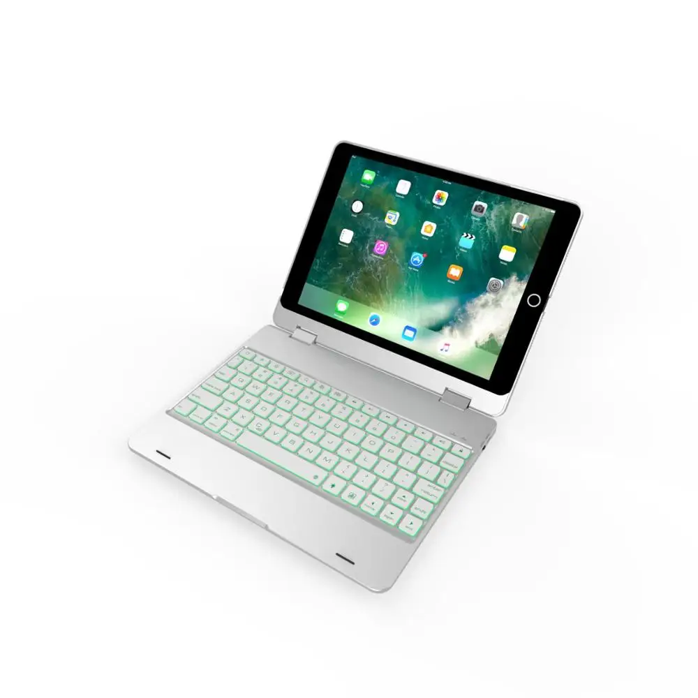 Silver Беспроводная Bluetooth клавиатура чехол для iPad Air 2 1 9,7 дюйма с Красочная светодиодная подсветка - Цвет: Silver