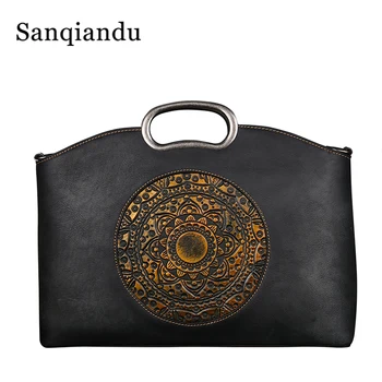 

Laptop Briefcase for Women Genuine Leather Woman Notebook Handbag Vintage Ladies Shoulder Bag Tote Handmade Work Bags Women