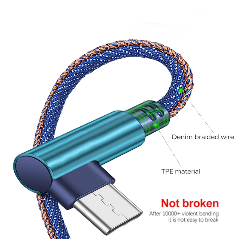90 градусов usb type-C кабель для быстрой зарядки Micro USB кабель для Redmi Note 8 Pro samsung S10 S9 USB-C кабель 1 м шнур для зарядки и передачи данных