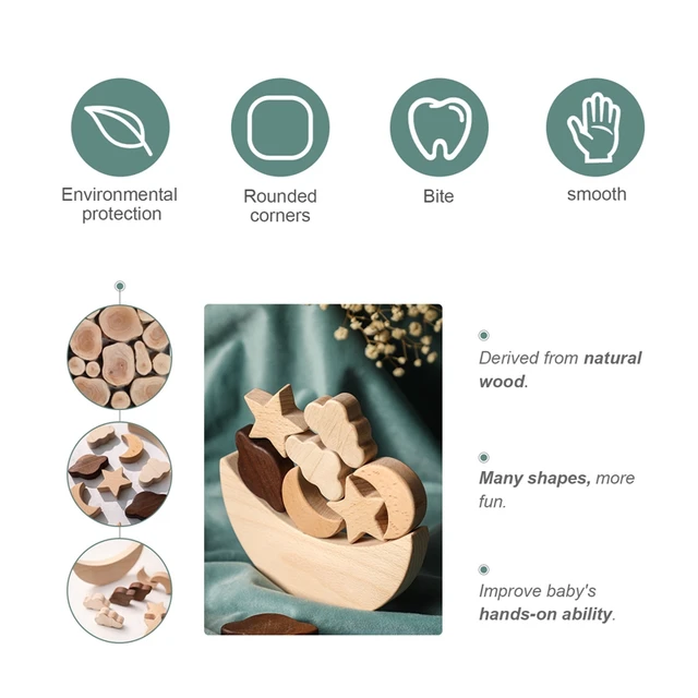 Montessori Wooden Blocks Stars Moon Stacked Blocks Wooden Toys Children's Educational Toys Diy Baby Balance Training Constructor 5