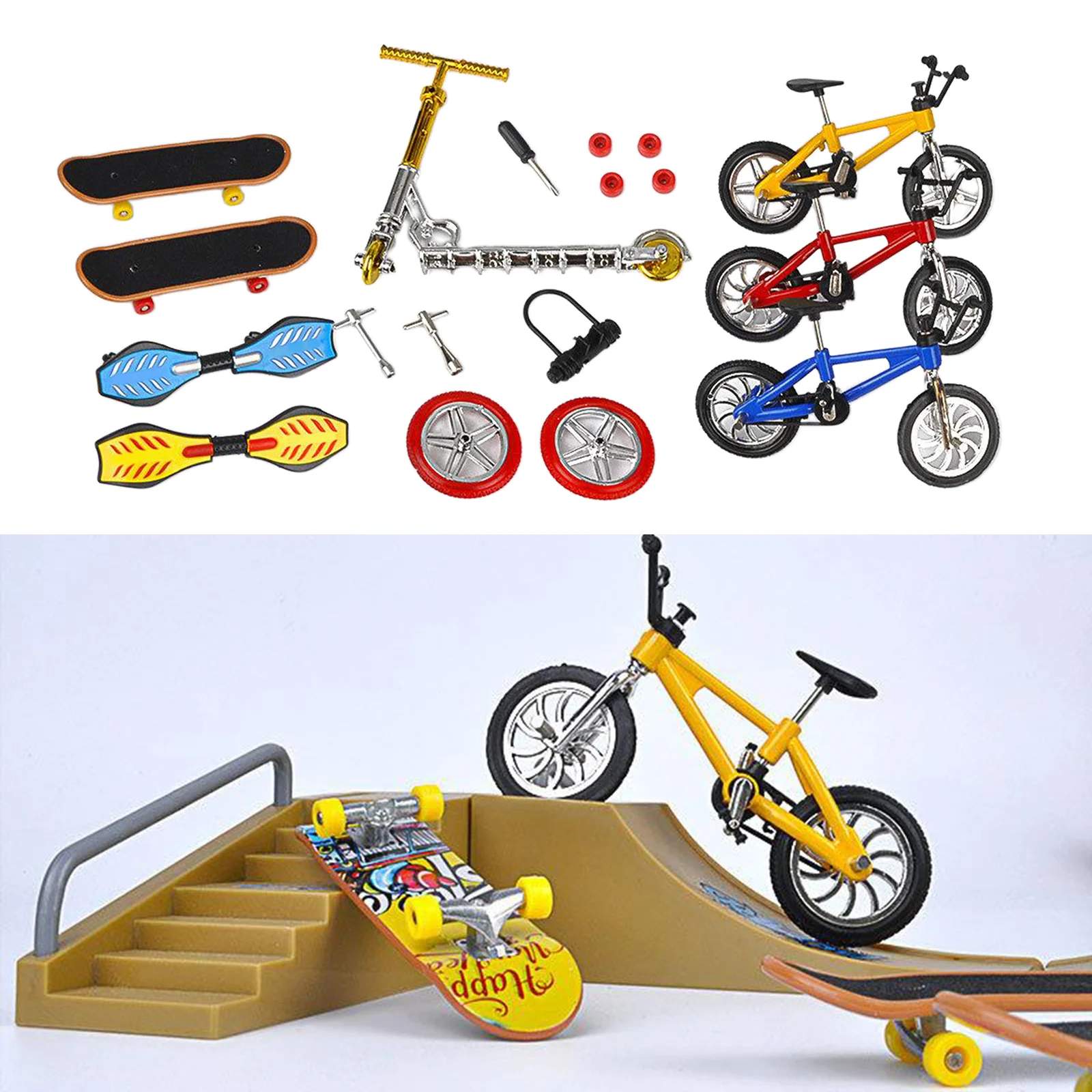 8pcs Mini Finger Toys Fingerboard Skateboards Bike Scooter Tiny Swing Board, Detachable