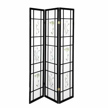 

3 Panel 70"x52" Screen Room Divider/Privacy Wall-Small Flower Design Black