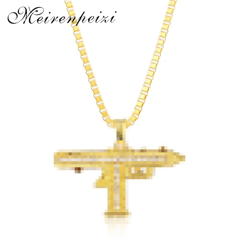 

2019 new hip hop men's submachine gun pistol machine gun pendant necklace fashion personality sweater chain jewelry