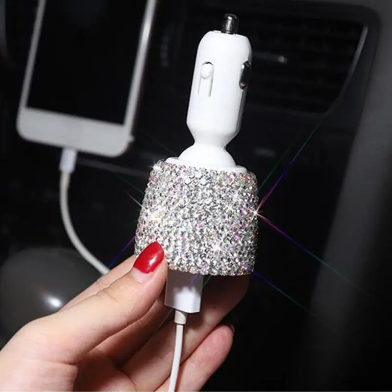 Двойной USB Автомобильное зарядное устройство Bling Стразы адаптер быстрой зарядки хрустальные украшения 3.1A