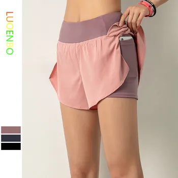 

LUOENBO 2020 Women Gym Double shorts side pocket running shorts breathable quick dry yoga women shorts workout fitness sportwear