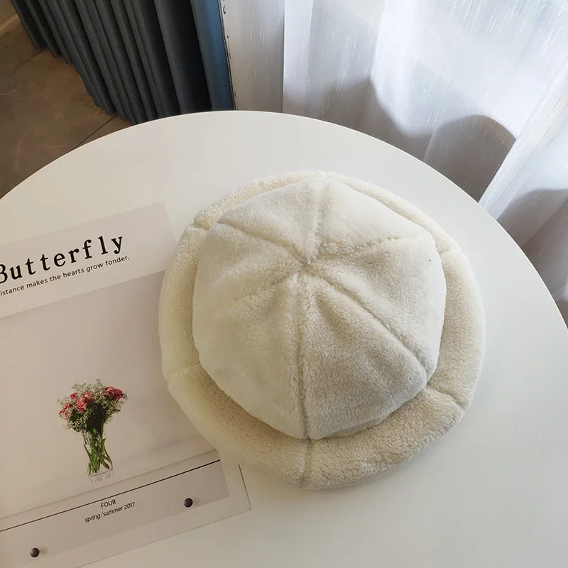 magnolia Litthing, женская зимняя флисовая шапка, толстые теплые шапки, повседневные одноцветные пушистые шапки с плоским верхом, женские меховые шапки - Цвет: magnolia