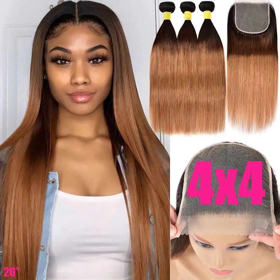 

Honey Blonde Ombre Straight Hair Bundles With Closure Human Hair 3 4 Bundles With Closure Remy Brazilian Hair Weave Bundles