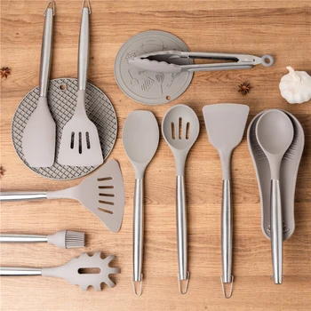 

NEW 4-12 Pcs Cookware Kitchen Utensils Set Stainless Steel+Silicone Cooking Utensils Set,Nonstick Spatula Kitchen Cooking Tools