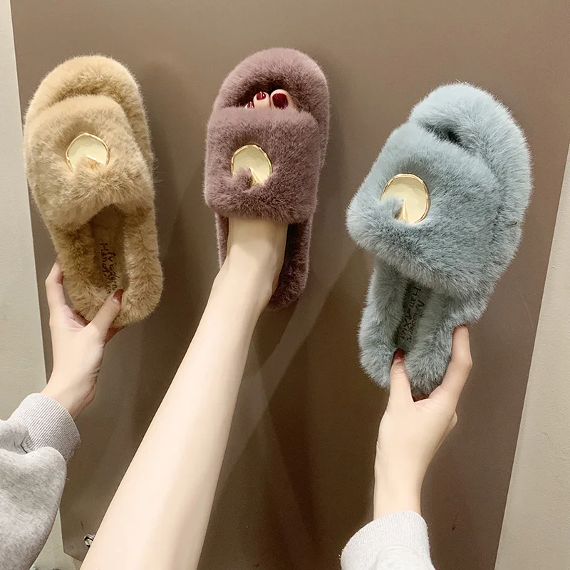 

Luxury Slides Loafers Butterfly-knot Shoes Ladies' Slippers Pokemon Plush Flock Low Designer Fur Flat 2019 Fashion Basic Rubber